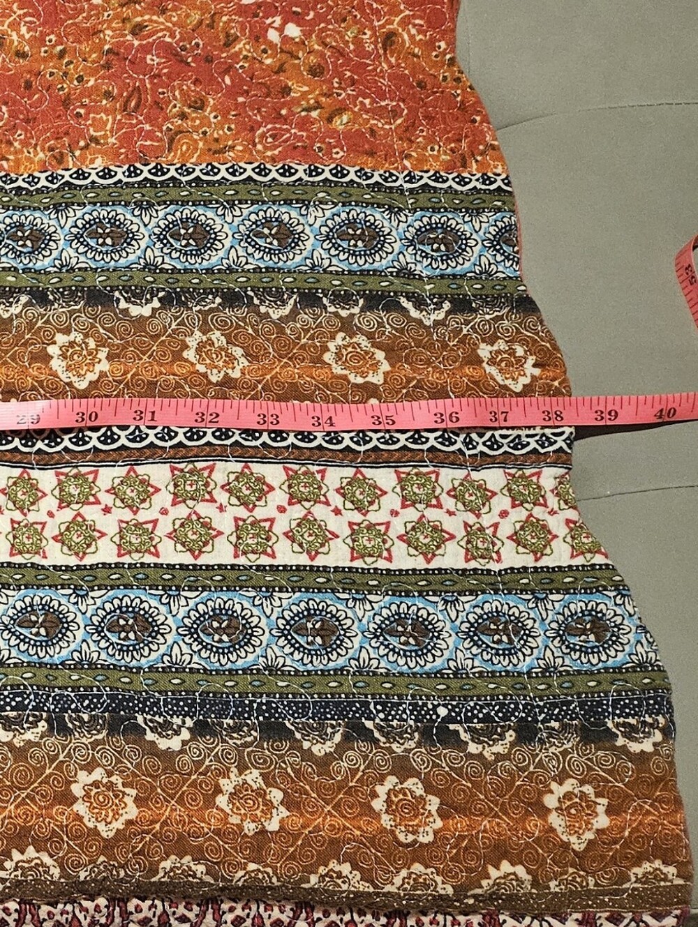 Boho Quilted King Sham Pillowcase Scalloped Edge Rust Orange Blue 38x22 - Picture 7 of 7